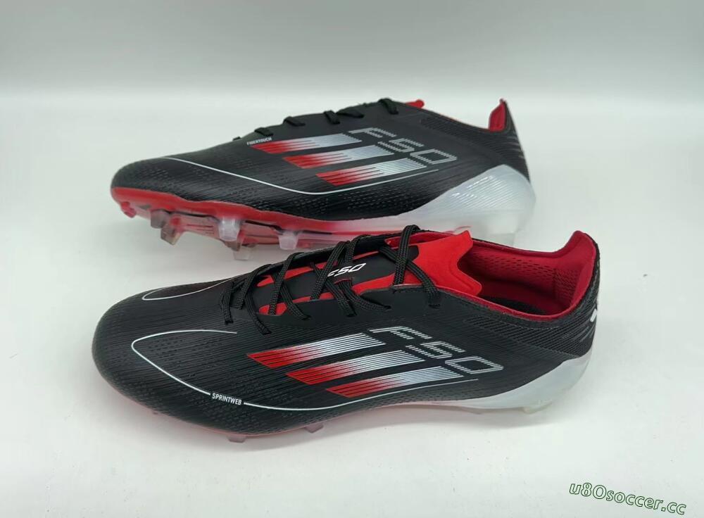Men's Adidas F50 Elite FG Firm Ground Low-Tops Football Boots - Black/Red/White