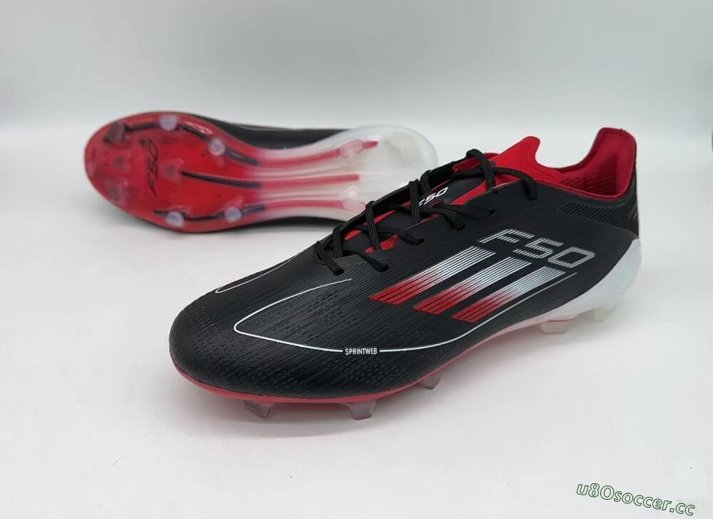 Men's Adidas F50 Elite FG Firm Ground Low-Tops Football Boots - Black/Red/White