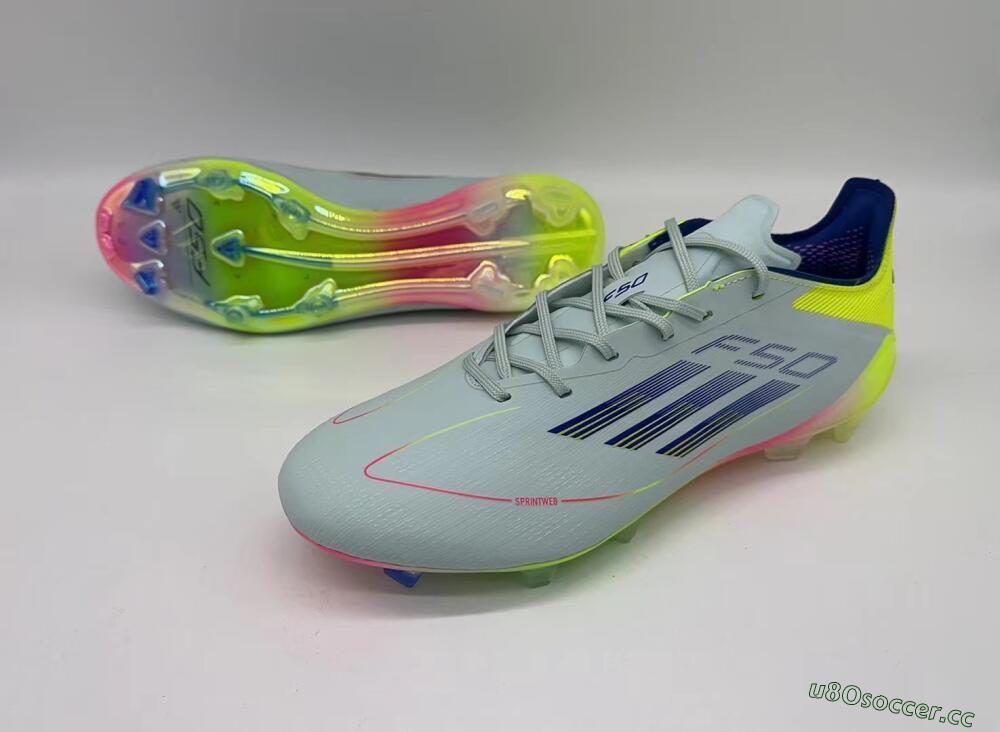 Men's Adidas F50 Elite FG Firm Ground Low-Tops Football Boots - Blue/Pink/Yellow