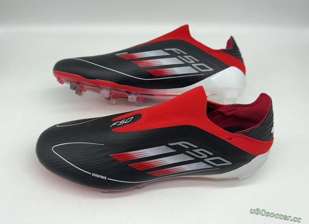 Men's Adidas F50 Elite Laceless FG Firm Ground Low-Tops Football Boots - Black/Red/White