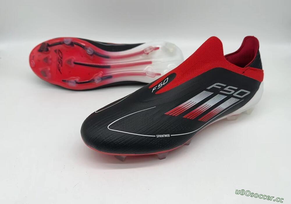 Men's Adidas F50 Elite Laceless FG Firm Ground Low-Tops Football Boots - Black/Red/White