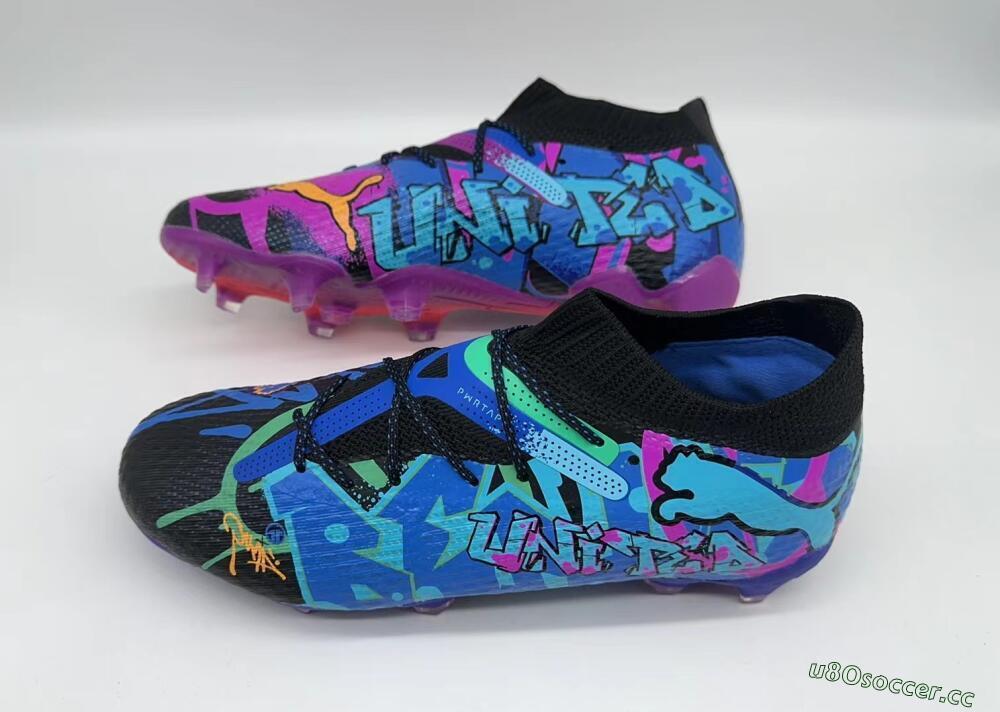 Men's Puma Future Ultimate TF Artificial Turf Low-Tops Football Shoes - Black/Pink/Blue