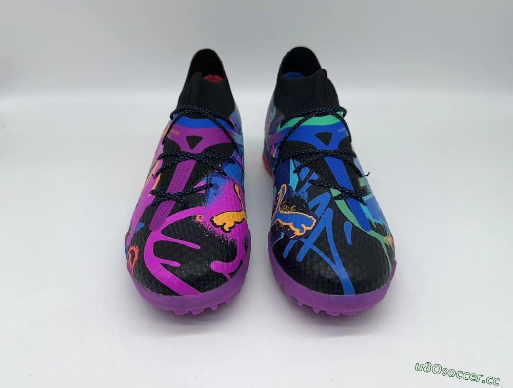 Men's Puma Future Ultimate TF Artificial Turf Low-Tops Football Shoes - Black/Pink/Blue