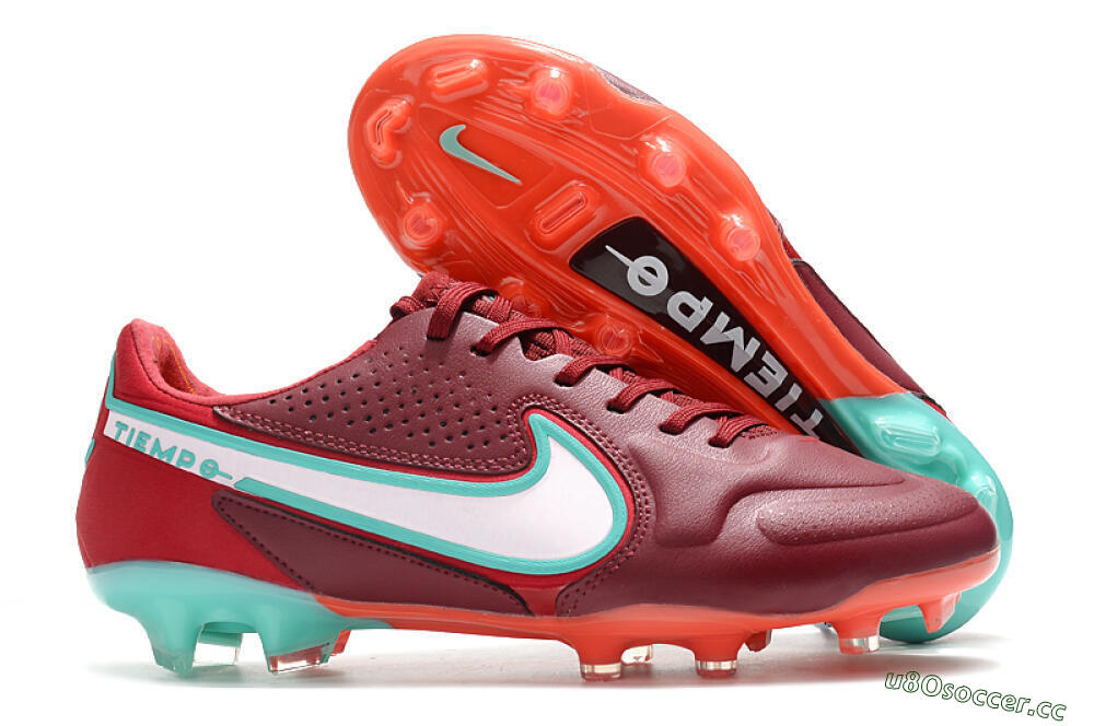 Men's Nike Tiempo Legend 9 Elite FG Firm Ground Low-Tops Football Boots - Red/Jade/White 2