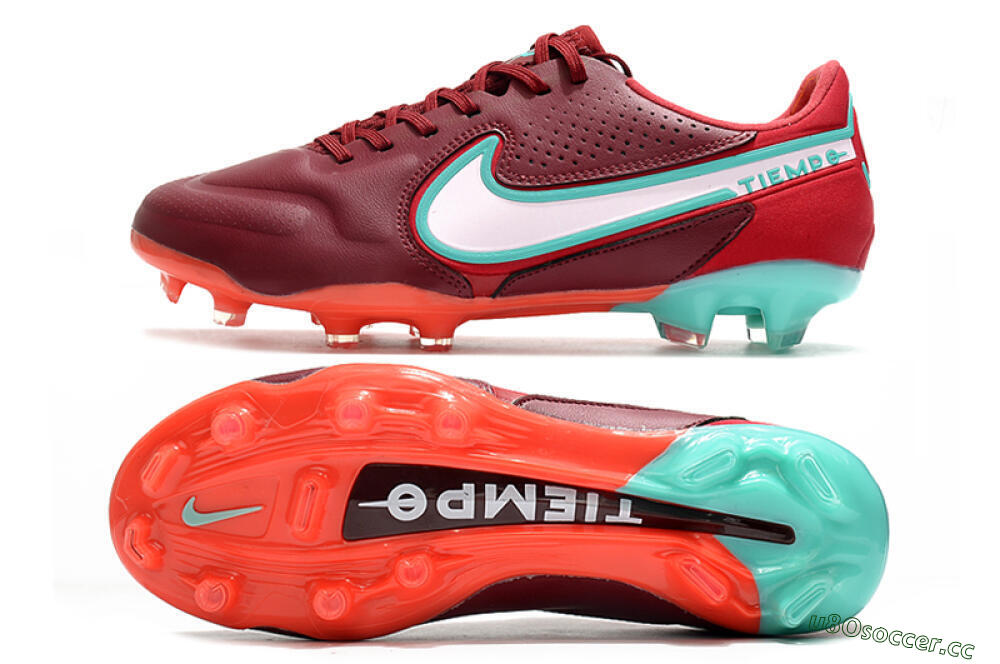 Men's Nike Tiempo Legend 9 Elite FG Firm Ground Low-Tops Football Boots - Red/Jade/White 1