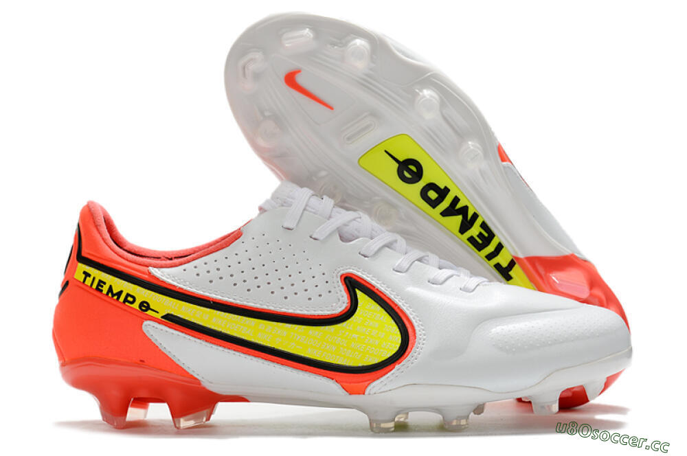 Men's Nike Tiempo Legend 9 Elite FG Firm Ground Low-Tops Football Boots - White/Yellow/Red 2
