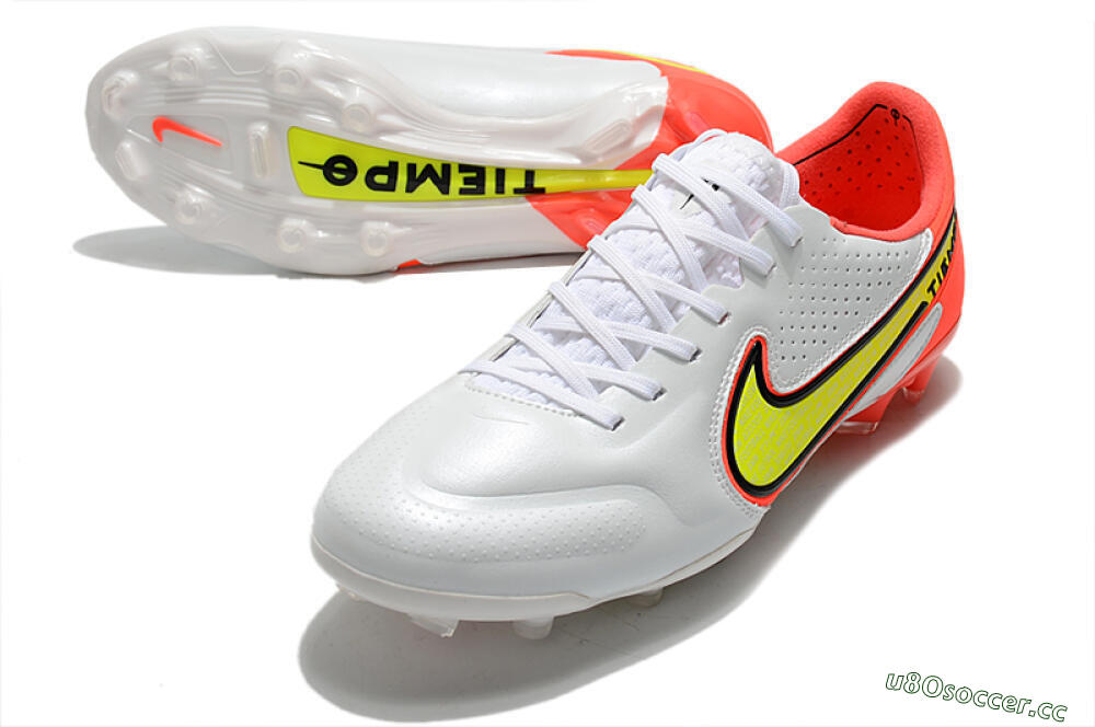 Men's Nike Tiempo Legend 9 Elite FG Firm Ground Low-Tops Football Boots - White/Yellow/Red 3