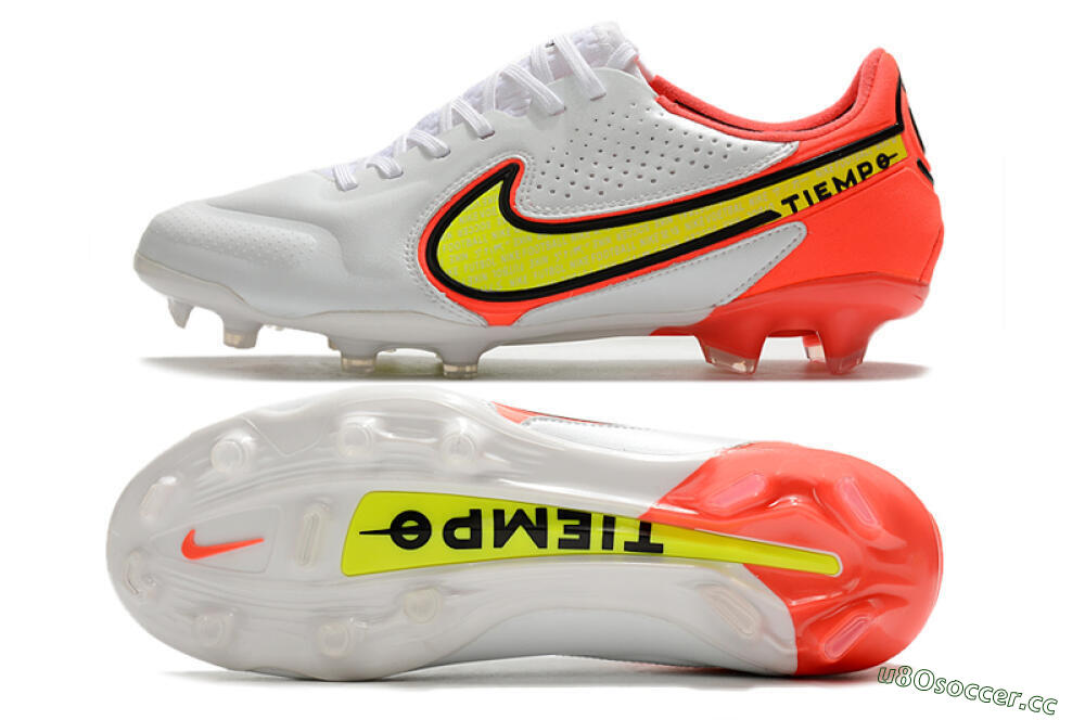 Men's Nike Tiempo Legend 9 Elite FG Firm Ground Low-Tops Football Boots - White/Yellow/Red 1