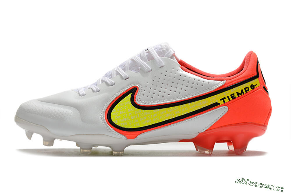Men's Nike Tiempo Legend 9 Elite FG Firm Ground Low-Tops Football Boots - White/Yellow/Red 0