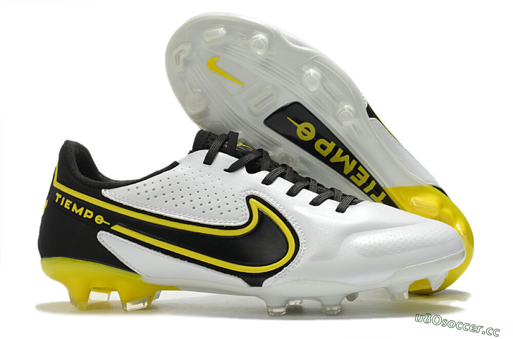 Men's Nike Tiempo Legend 9 Elite FG Firm Ground Low-Tops Football Boots - White/Yellow/Black 2