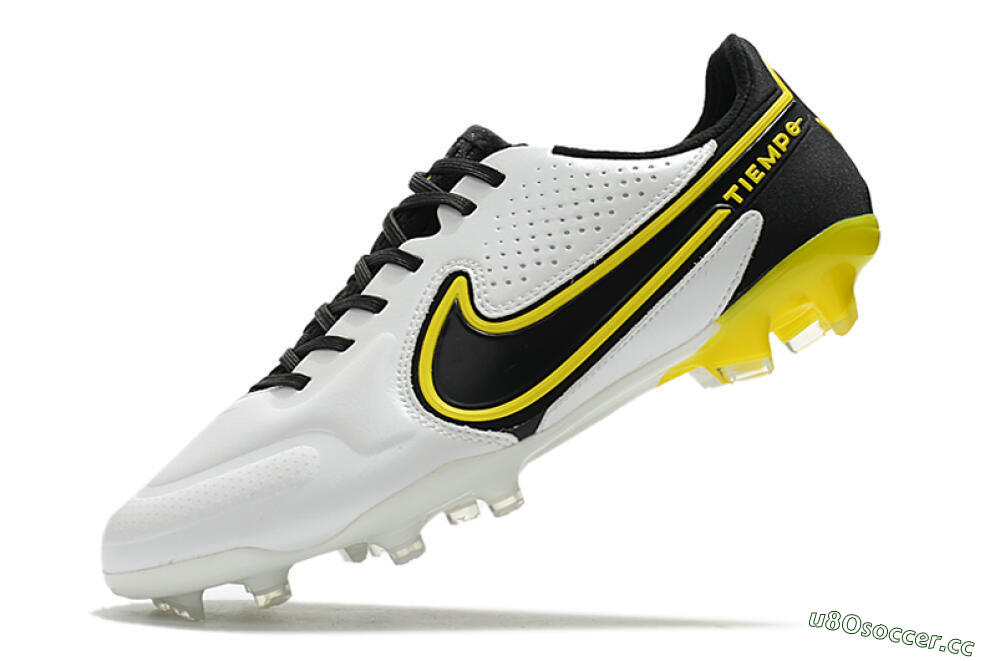 Men's Nike Tiempo Legend 9 Elite FG Firm Ground Low-Tops Football Boots - White/Yellow/Black 5