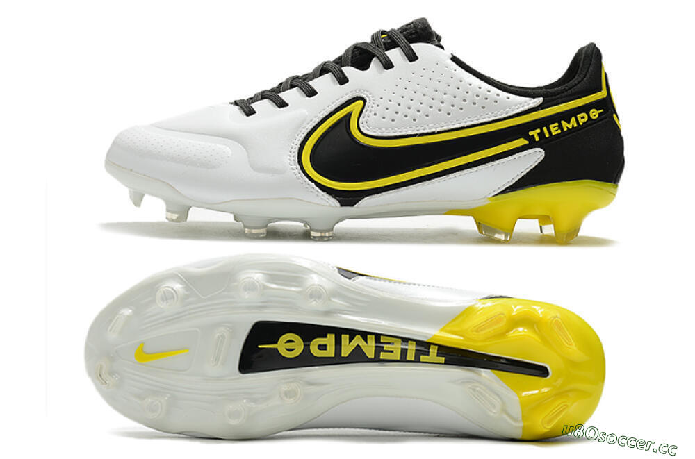 Men's Nike Tiempo Legend 9 Elite FG Firm Ground Low-Tops Football Boots - White/Yellow/Black 1