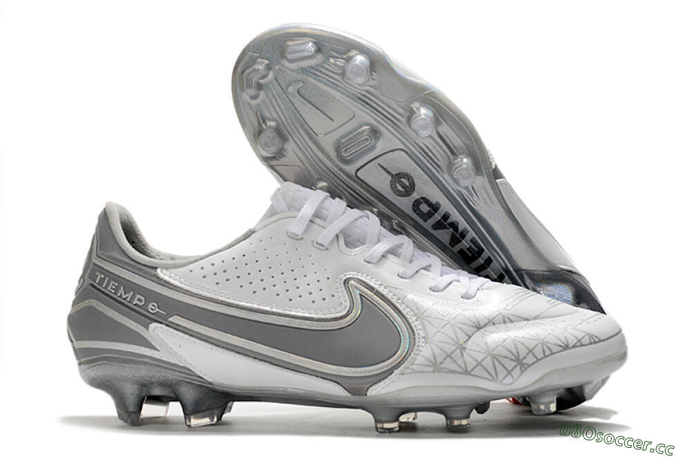 Men's Nike Tiempo Legend 9 Elite FG Firm Ground Low-Tops Football Boots - White/Grey/Silver 2