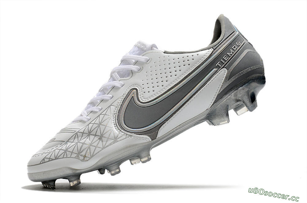 Men's Nike Tiempo Legend 9 Elite FG Firm Ground Low-Tops Football Boots - White/Grey/Silver 5