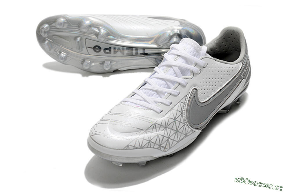 Men's Nike Tiempo Legend 9 Elite FG Firm Ground Low-Tops Football Boots - White/Grey/Silver 3