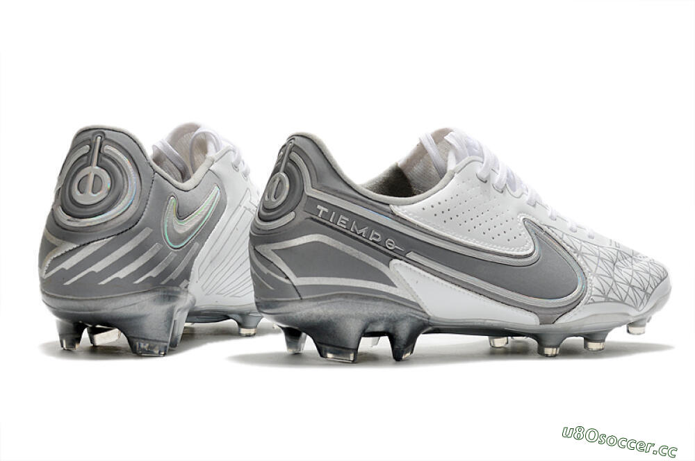 Men's Nike Tiempo Legend 9 Elite FG Firm Ground Low-Tops Football Boots - White/Grey/Silver 6