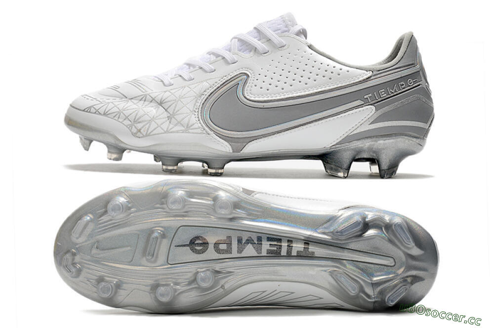 Men's Nike Tiempo Legend 9 Elite FG Firm Ground Low-Tops Football Boots - White/Grey/Silver 1