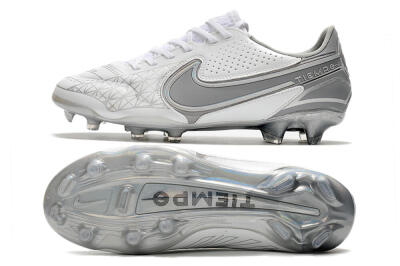 Men's Nike Tiempo Legend 9 Elite FG Firm Ground Low-Tops Football Boots - White/Grey/Silver