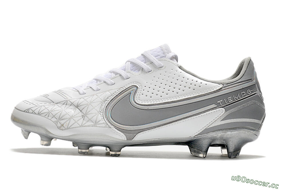 Men's Nike Tiempo Legend 9 Elite FG Firm Ground Low-Tops Football Boots - White/Grey/Silver 0