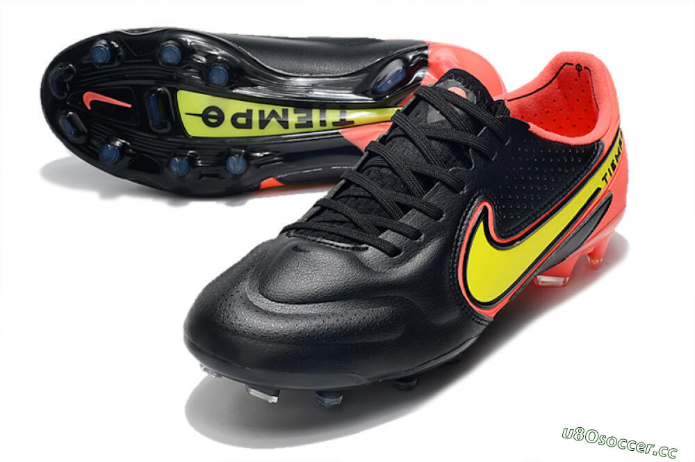 Men's Nike Tiempo Legend 9 Elite FG Firm Ground Low-Tops Football Boots - Black/Yellow/Red 3