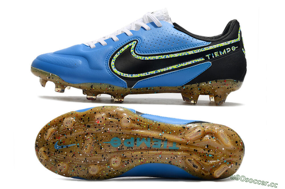 Men's Nike Tiempo Legend 9 Elite FG Firm Ground Low-Tops Football Boots - Blue/Yellow/Black 1