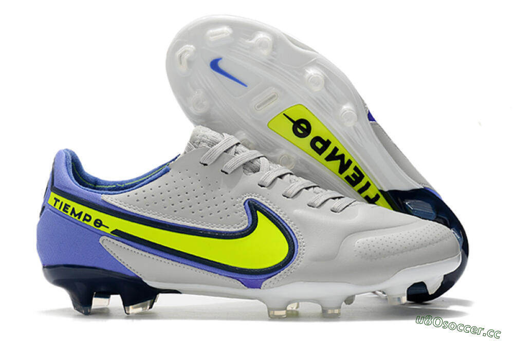 Men's Nike Tiempo Legend 9 Elite FG Firm Ground Low-Tops Football Boots - White/Yellow/Blue 2