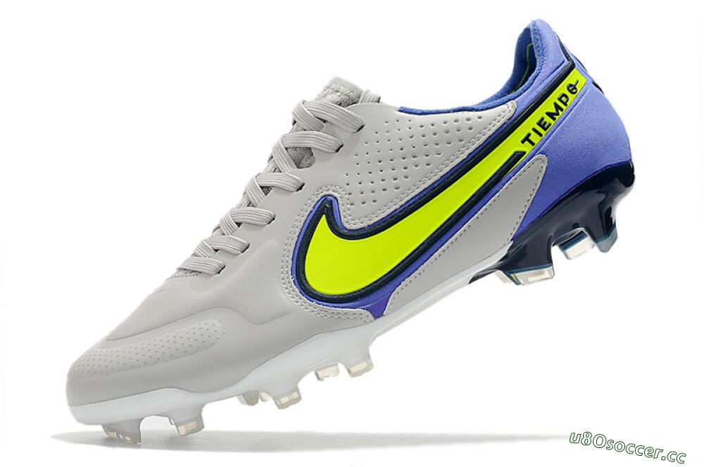 Men's Nike Tiempo Legend 9 Elite FG Firm Ground Low-Tops Football Boots - White/Yellow/Blue 5