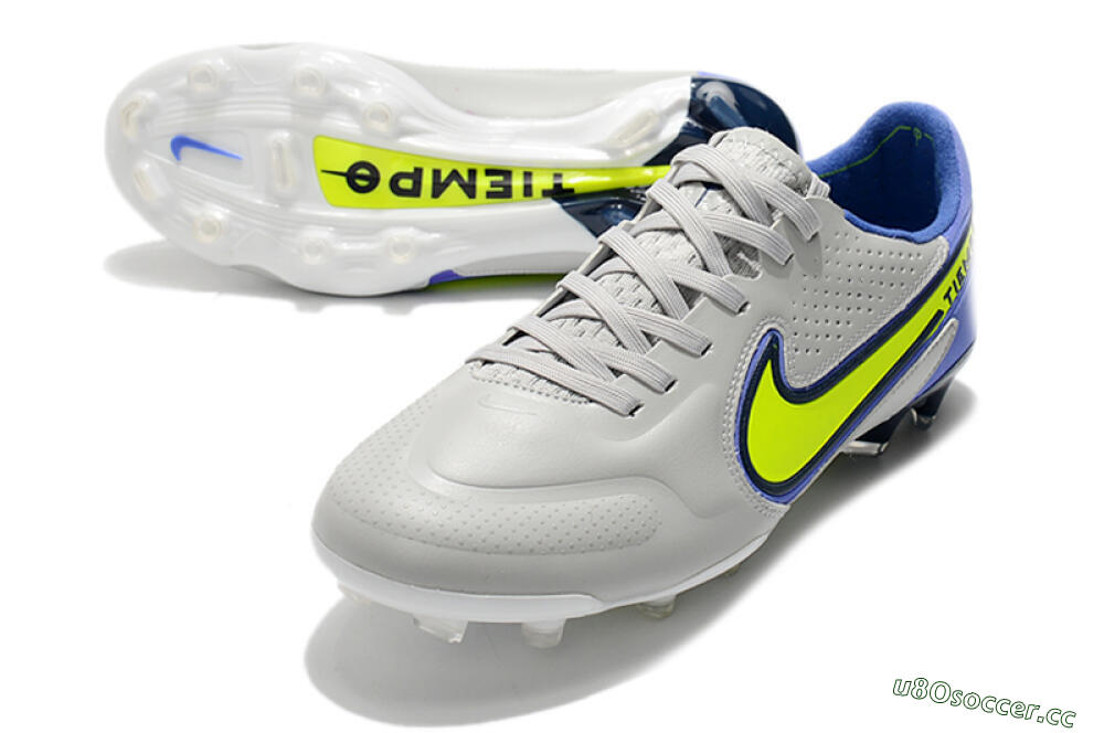 Men's Nike Tiempo Legend 9 Elite FG Firm Ground Low-Tops Football Boots - White/Yellow/Blue 3