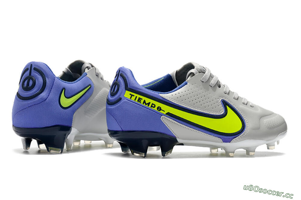 Men's Nike Tiempo Legend 9 Elite FG Firm Ground Low-Tops Football Boots - White/Yellow/Blue 6