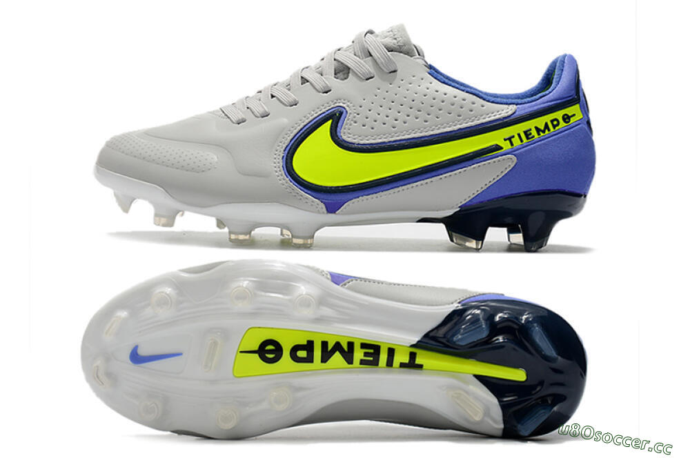 Men's Nike Tiempo Legend 9 Elite FG Firm Ground Low-Tops Football Boots - White/Yellow/Blue 1