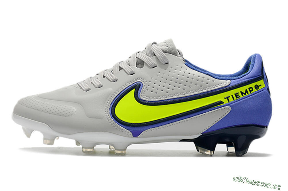Men's Nike Tiempo Legend 9 Elite FG Firm Ground Low-Tops Football Boots - White/Yellow/Blue 0