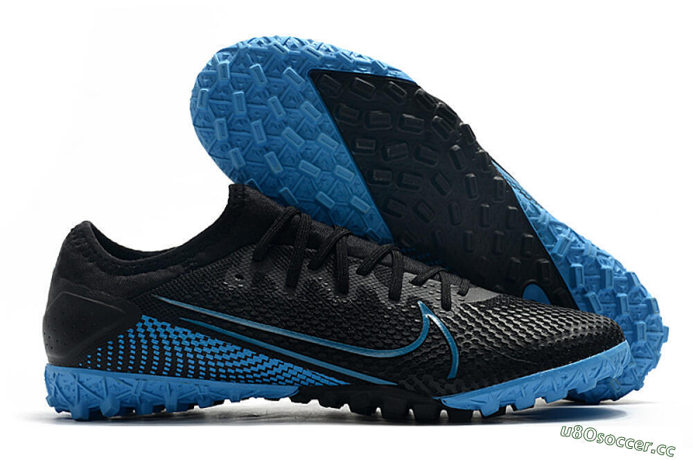 Men's Nike Mercurial Vapor 13 Pro TF Artificial Turf Low-Tops Football Shoes - Black/Jade 2