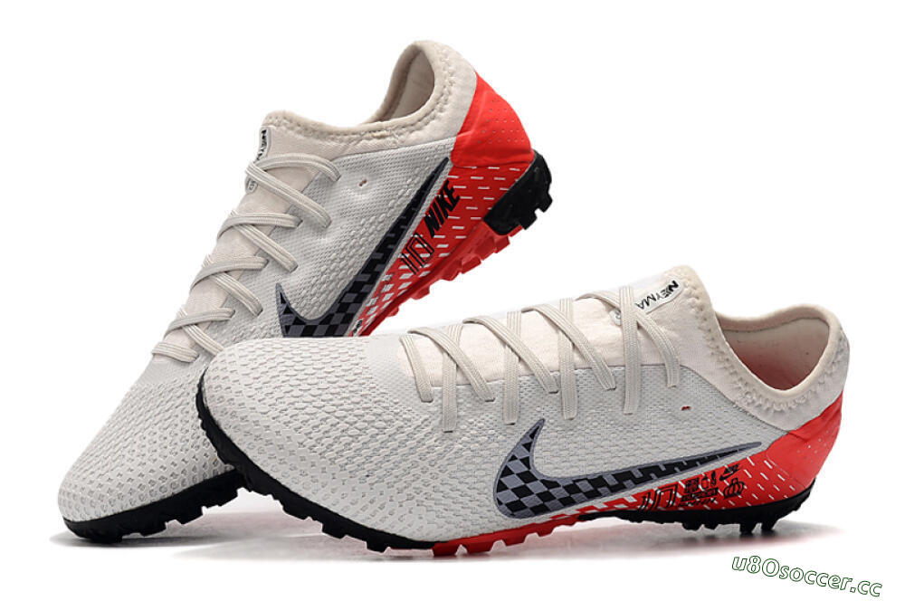 Men's Nike Mercurial Vapor 13 Pro TF Artificial Turf Low-Tops Football Shoes - White/Black/Red 4