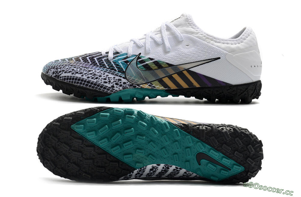 Men's Nike Mercurial Vapor 13 Pro TF Artificial Turf Low-Tops Football Shoes - White/Black/Jade 1
