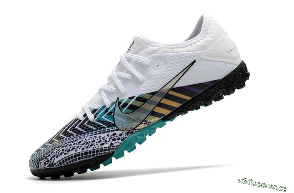 Men's Nike Mercurial Vapor 13 Pro TF Artificial Turf Low-Tops Football Shoes - White/Black/Jade 5