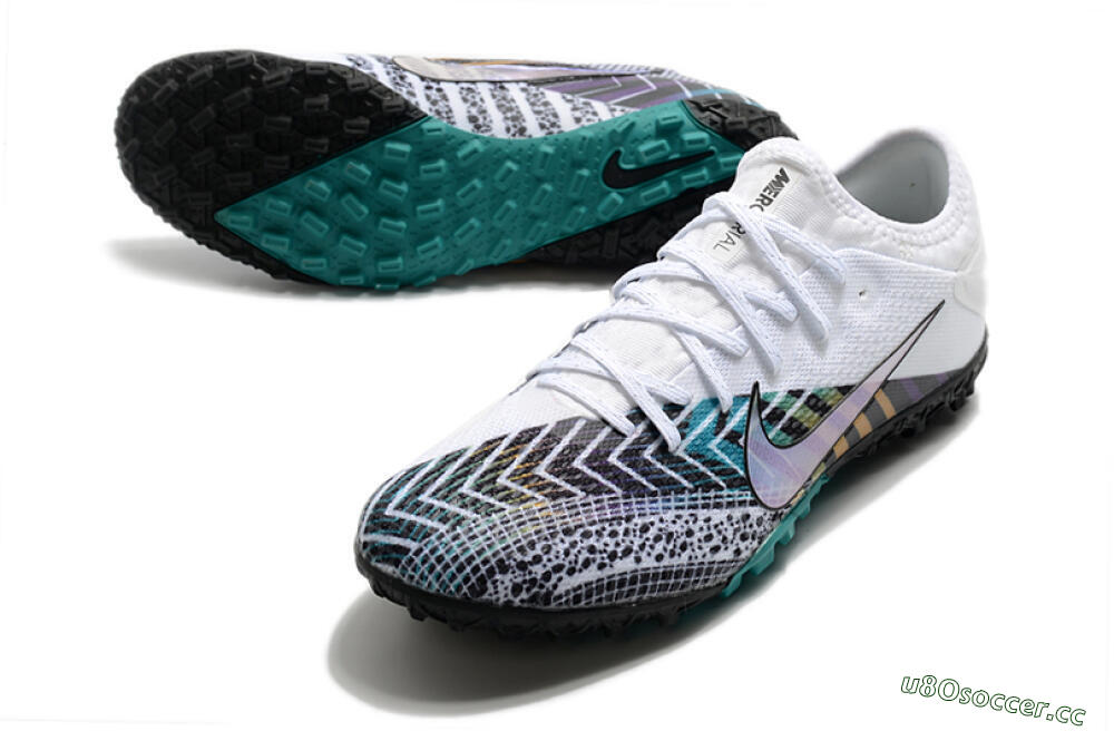Men's Nike Mercurial Vapor 13 Pro TF Artificial Turf Low-Tops Football Shoes - White/Black/Jade 3