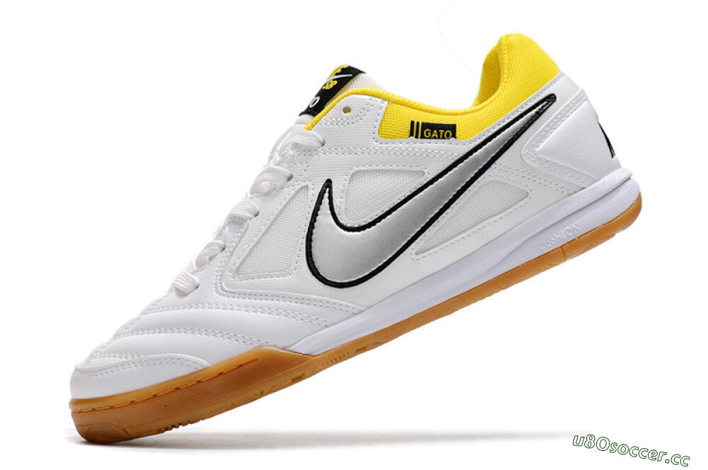 Men's Supreme x Nike SB Gato IC Indoor & Futsal Low-Tops Football Shoes - White/Silver/Yellow 4