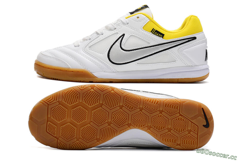 Men's Supreme x Nike SB Gato IC Indoor & Futsal Low-Tops Football Shoes - White/Silver/Yellow 1