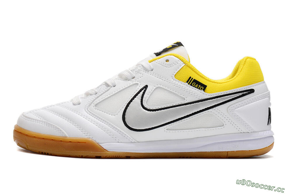 Men's Supreme x Nike SB Gato IC Indoor & Futsal Low-Tops Football Shoes - White/Silver/Yellow 0