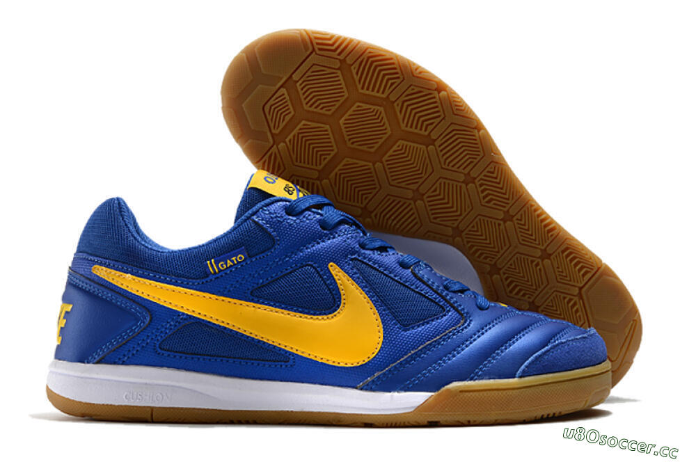 Men's Supreme x Nike SB Gato IC Indoor & Futsal Low-Tops Football Shoes - Blue/Yellow/White 2