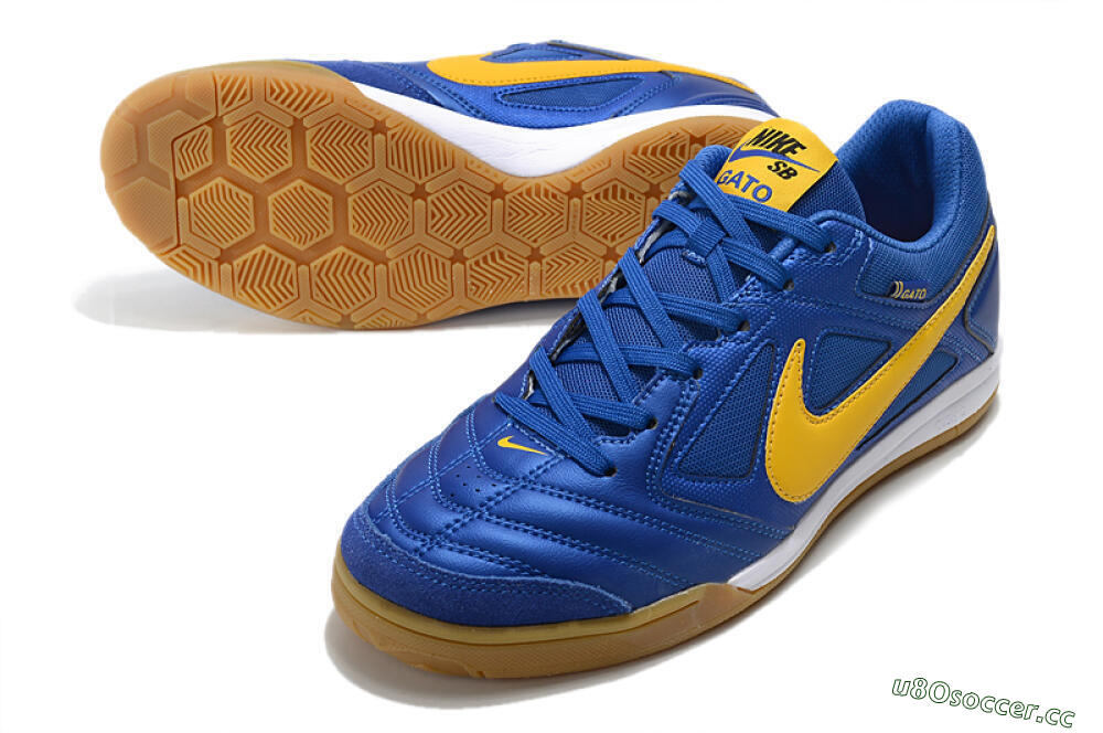 Men's Supreme x Nike SB Gato IC Indoor & Futsal Low-Tops Football Shoes - Blue/Yellow/White 3