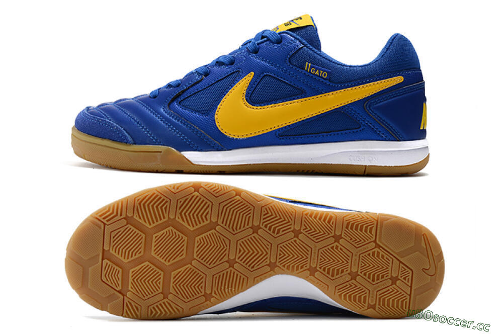 Men's Supreme x Nike SB Gato IC Indoor & Futsal Low-Tops Football Shoes - Blue/Yellow/White 1