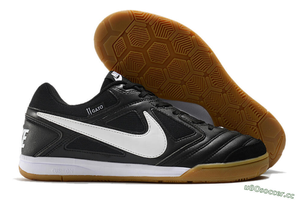 Men's Supreme x Nike SB Gato IC Indoor & Futsal Low-Tops Football Shoes - Black/White/Brown 2