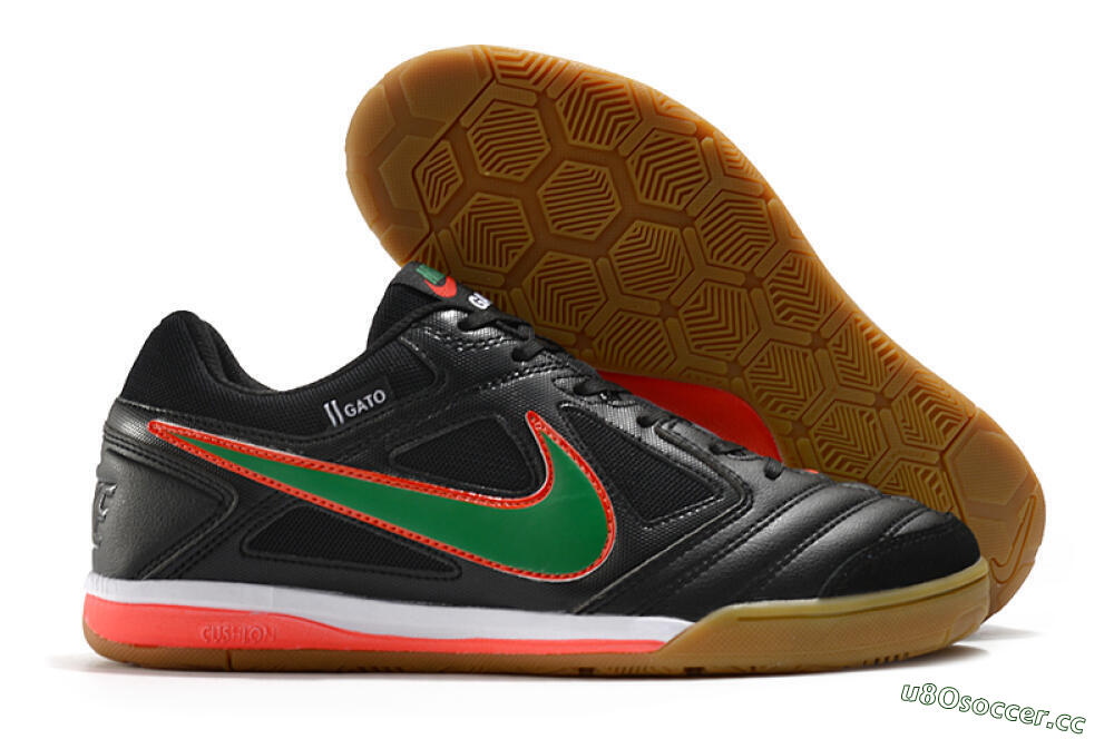 Men's Supreme x Nike SB Gato IC Indoor & Futsal Low-Tops Football Shoes - Black/Red/Green 2