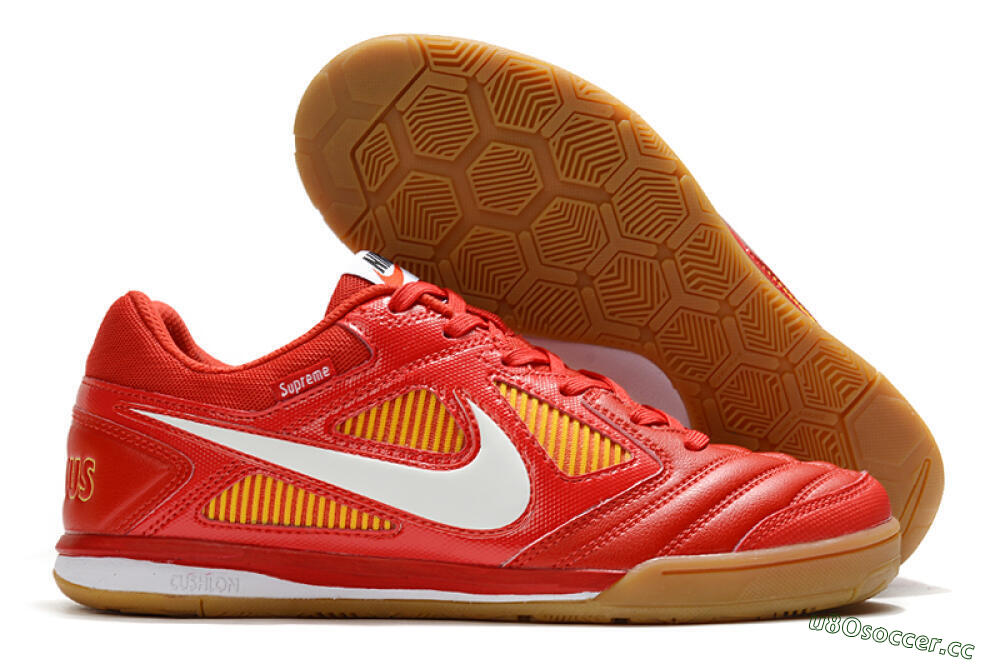 Men's Supreme x Nike SB Gato IC Indoor & Futsal Low-Tops Football Shoes - Red/White/Yellow 2