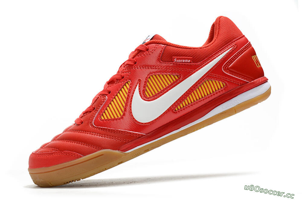Men's Supreme x Nike SB Gato IC Indoor & Futsal Low-Tops Football Shoes - Red/White/Yellow 5