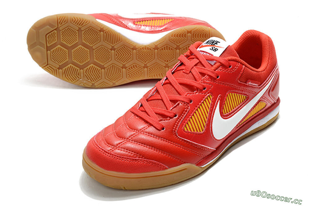 Men's Supreme x Nike SB Gato IC Indoor & Futsal Low-Tops Football Shoes - Red/White/Yellow 3