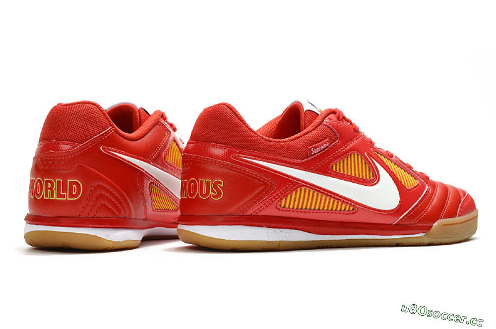 Men's Supreme x Nike SB Gato IC Indoor & Futsal Low-Tops Football Shoes - Red/White/Yellow 6