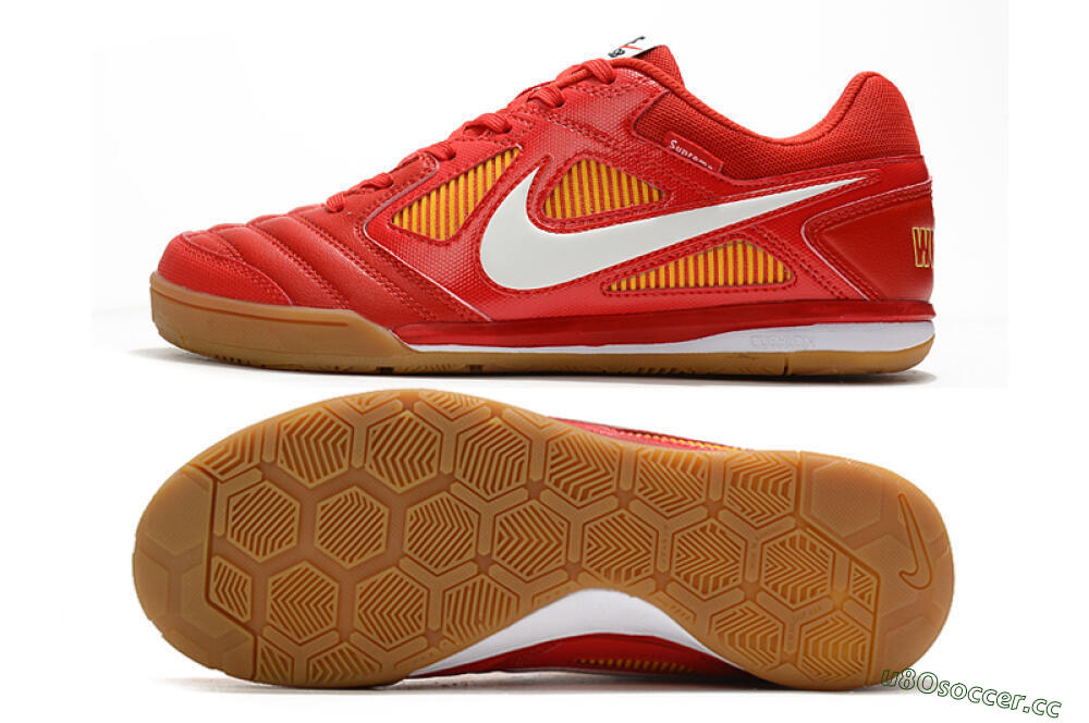 Men's Supreme x Nike SB Gato IC Indoor & Futsal Low-Tops Football Shoes - Red/White/Yellow 1