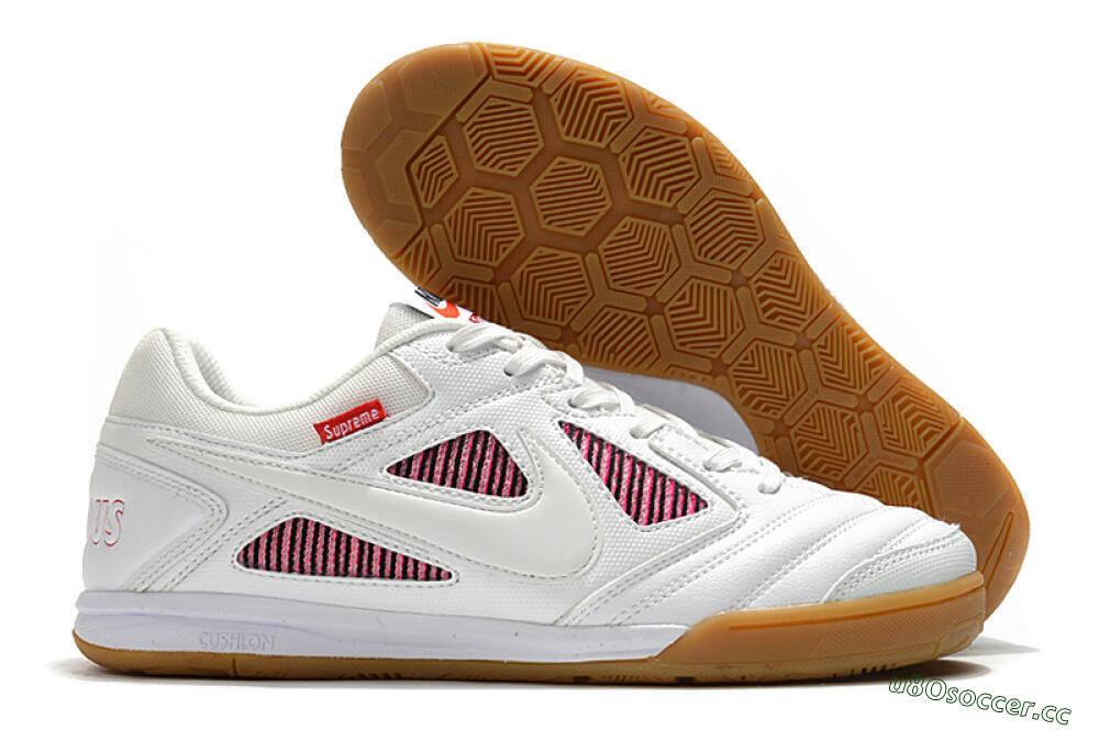 Men's Supreme x Nike SB Gato IC Indoor & Futsal Low-Tops Football Shoes - White/Red/Brown 2
